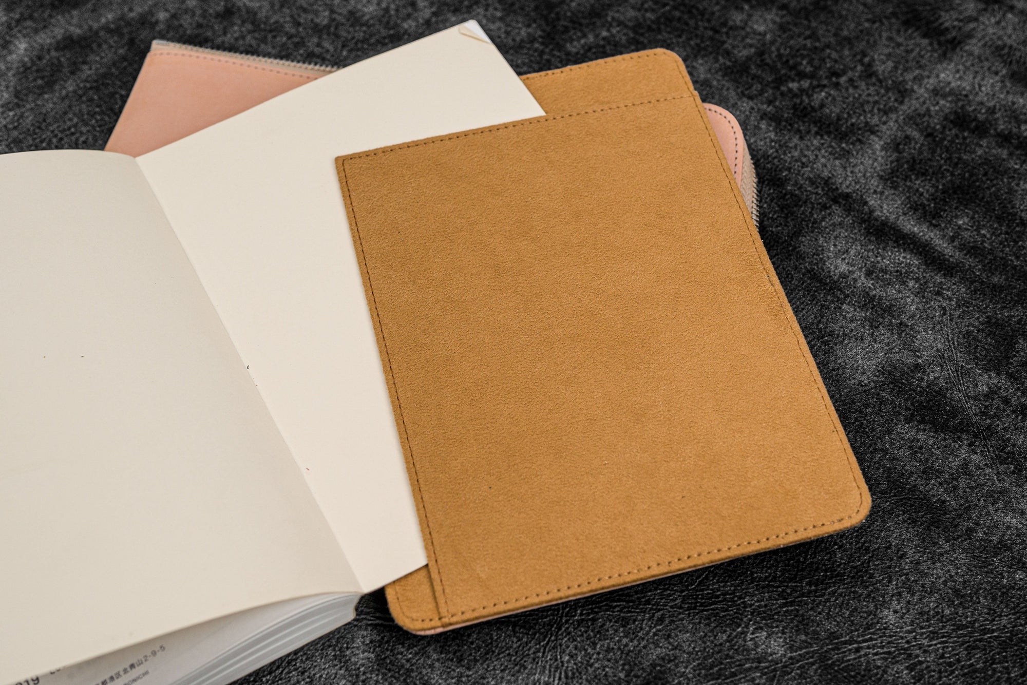 Bank Bag - Deri Fermuarlı Yazar Potföyü - Kalemlik - Naturel Deri