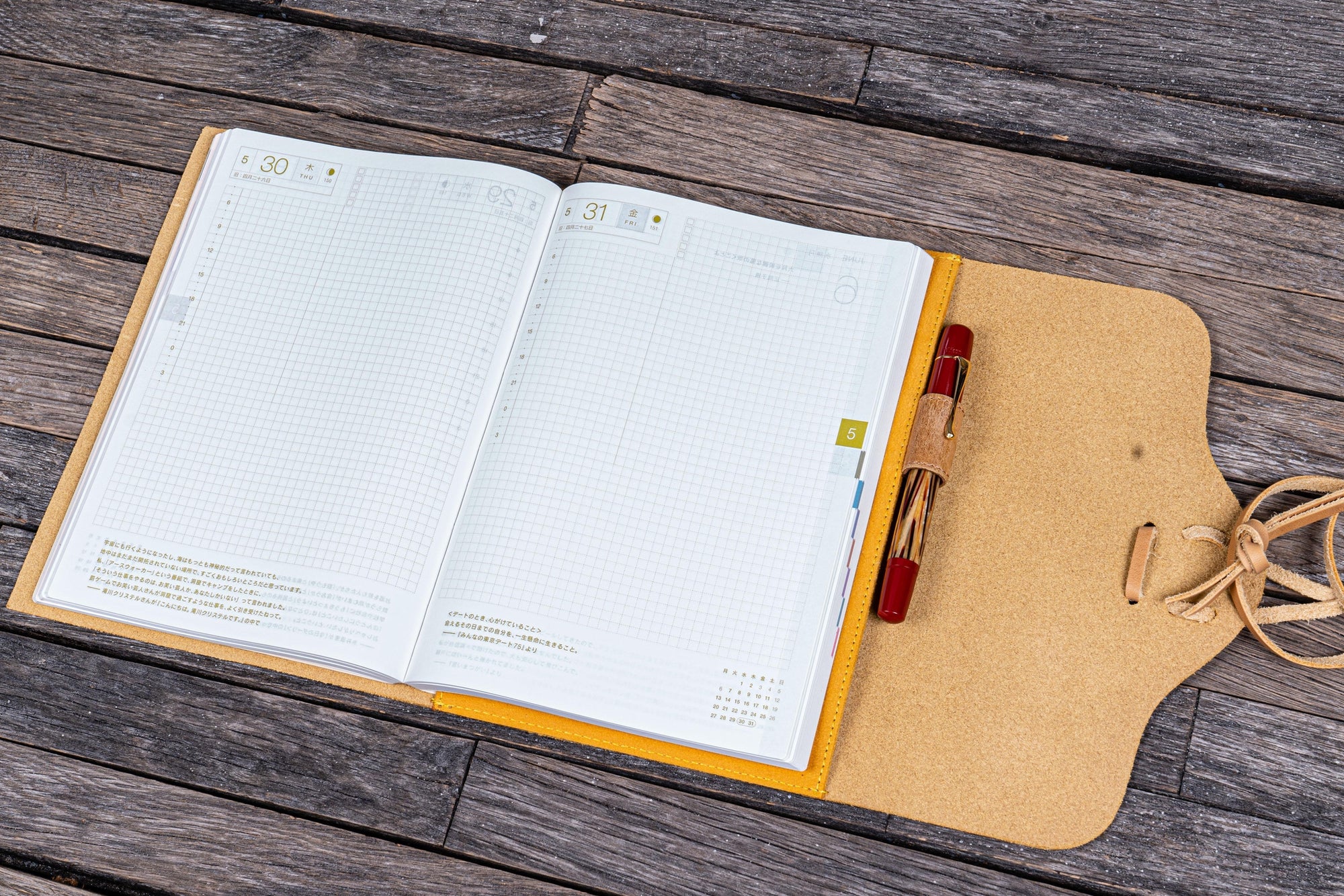 Deri Bağcıklı A5 Defter Kitap Kılıfı - Crazy Horse Honey Ochre