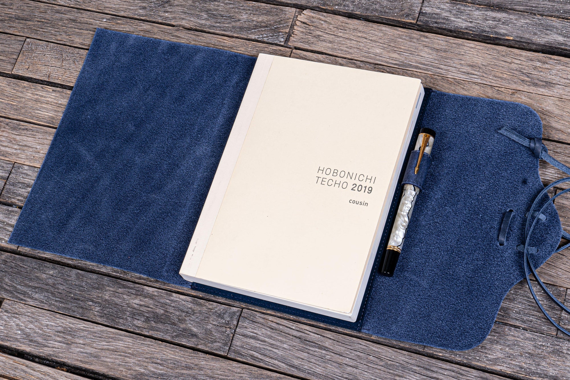 Deri Bağcıklı A5 Defter Kitap Kılıfı - Crazy Horse Navy Blue