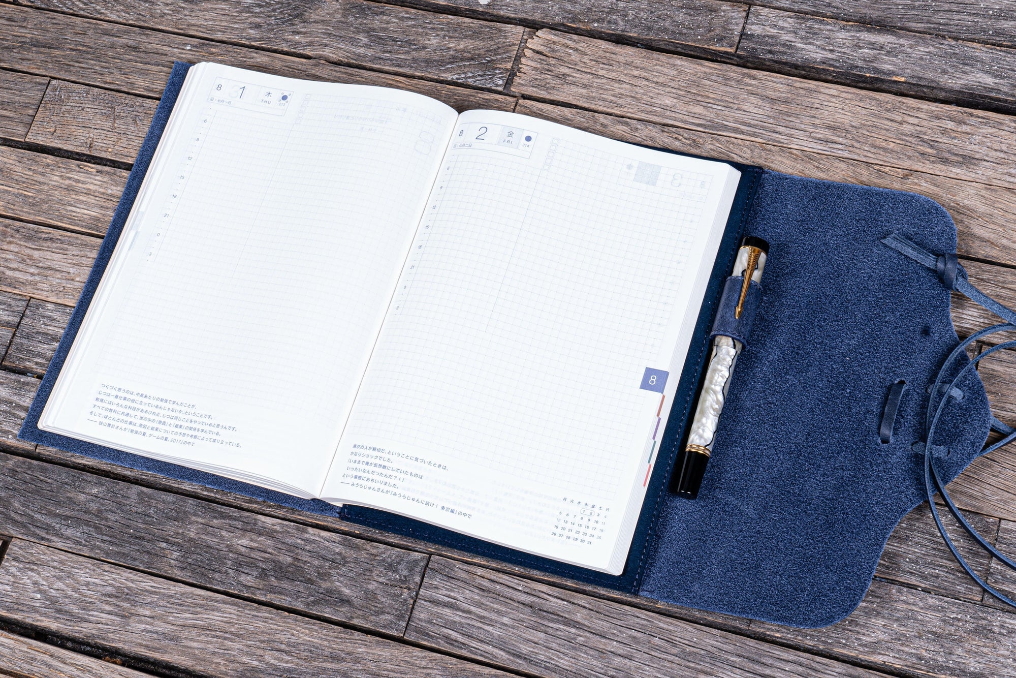 Deri Bağcıklı A5 Defter Kitap Kılıfı - Crazy Horse Navy Blue