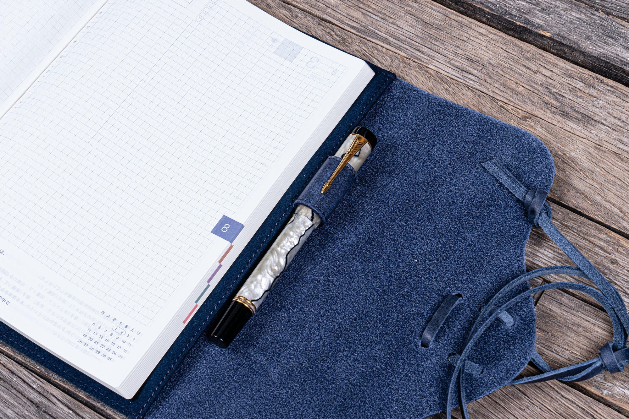 Deri Bağcıklı A5 Defter Kitap Kılıfı - Crazy Horse Navy Blue