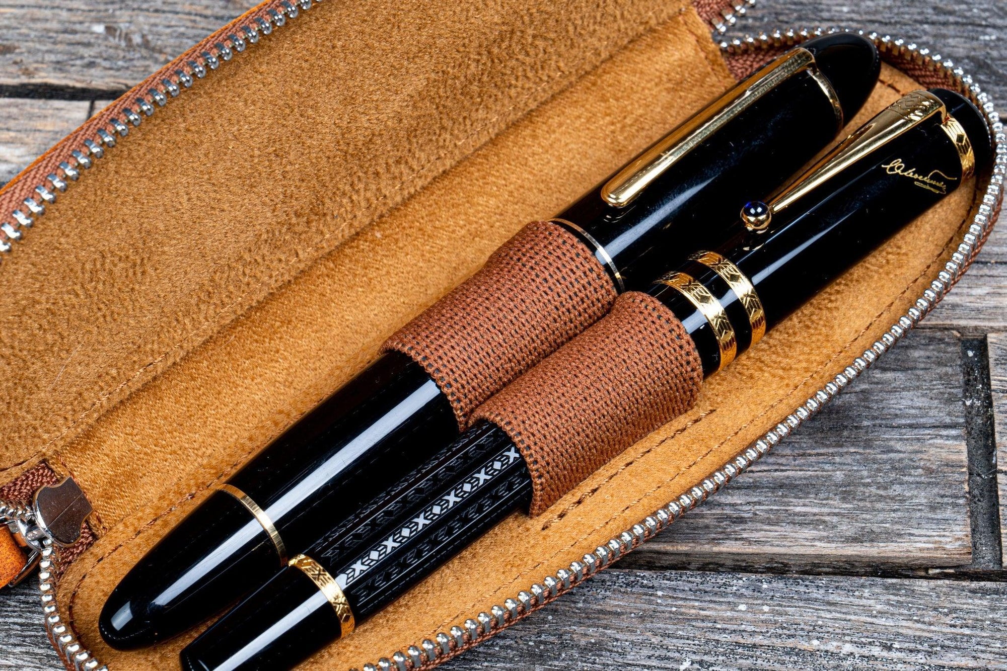 Duo Slim 2&#39;li Fermuarlı Deri Kalemlik - Crazy Horse Brown