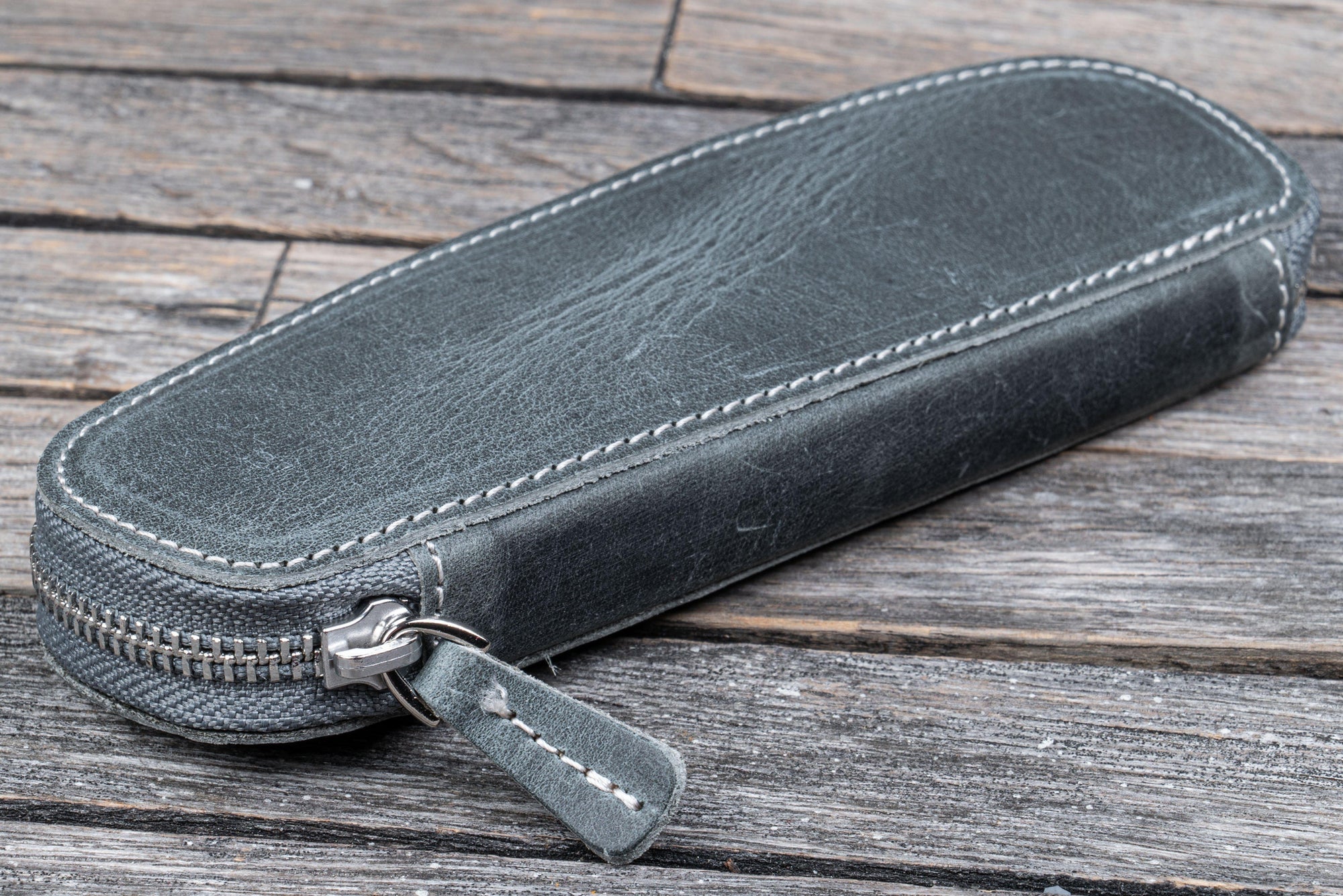 Duo Slim 2&#39;li Fermuarlı Deri Kalemlik - Crazy Horse Smoky