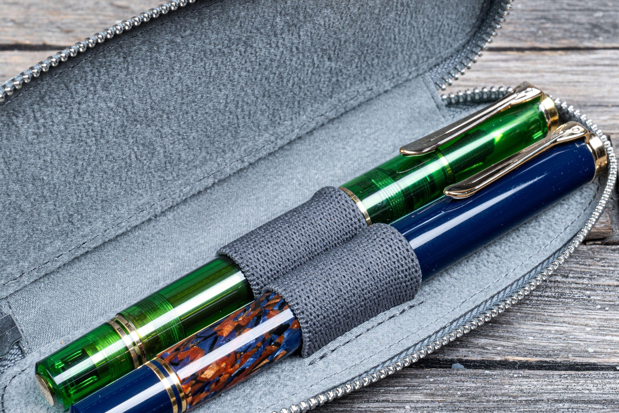 Duo Slim 2&#39;li Fermuarlı Deri Kalemlik - Crazy Horse Smoky