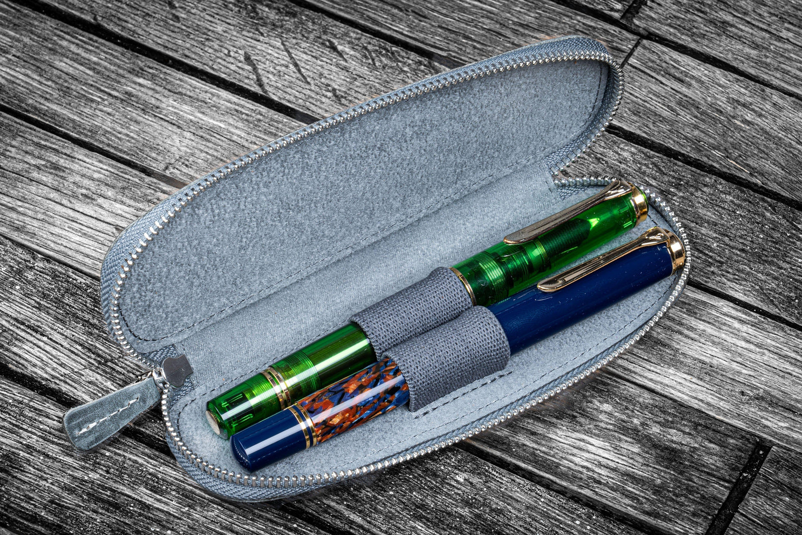 Duo Slim 2'li Fermuarlı Deri Kalemlik - Crazy Horse Smoky