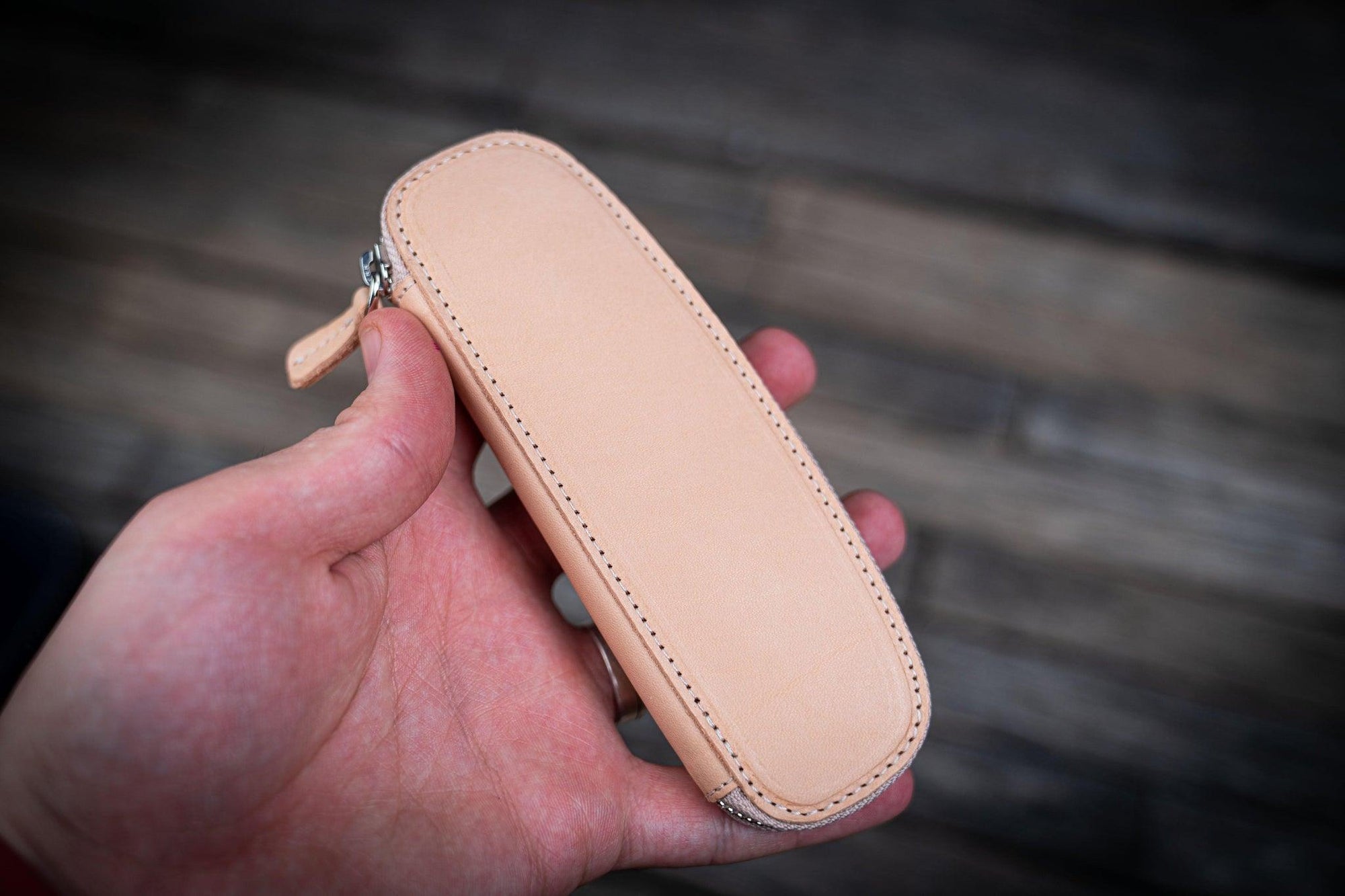 Duo Slim 2&#39;li Fermuarlı Deri Kalemlik - Undyed Leather