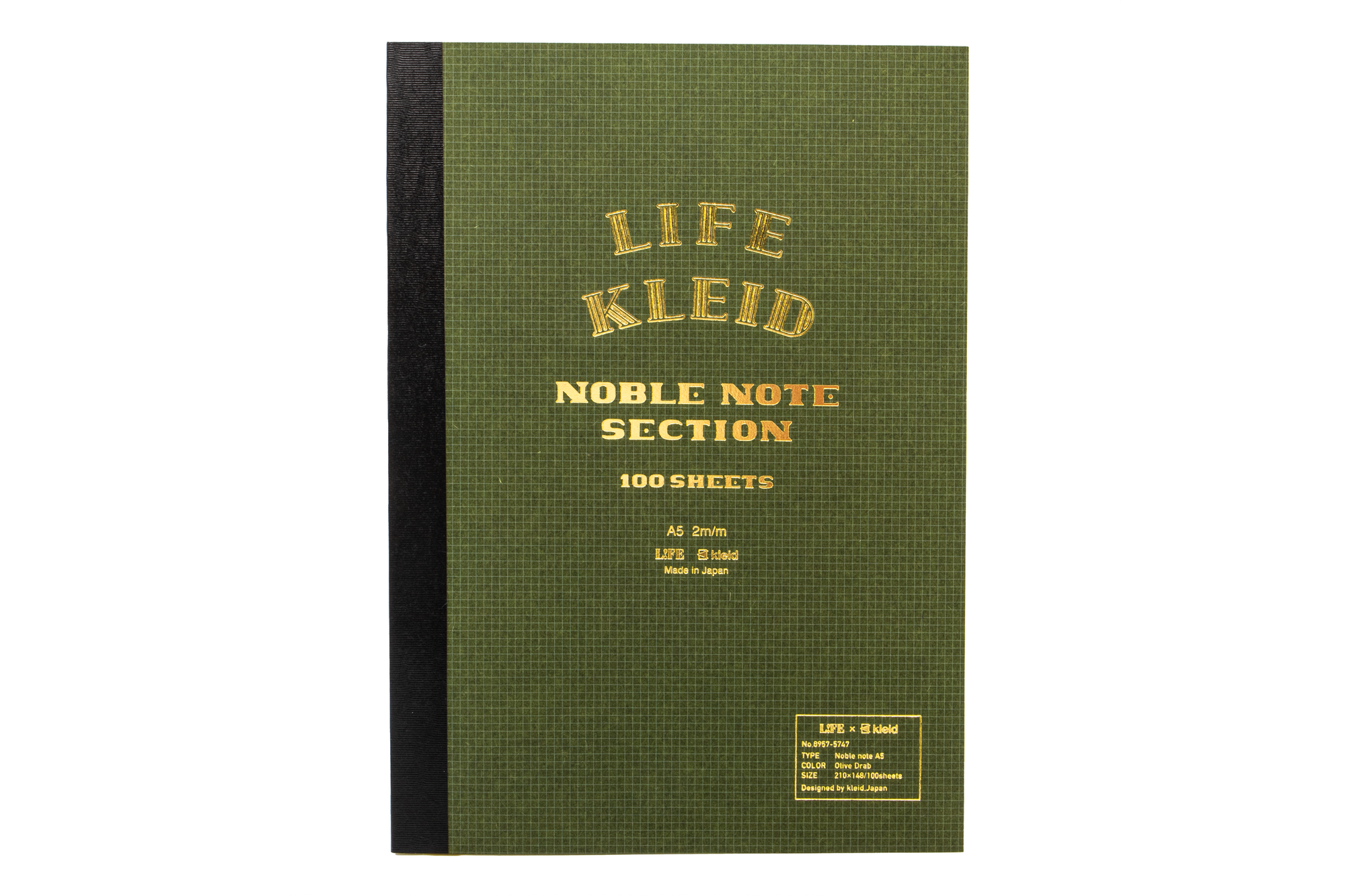 Kleid x Life Noble Defter - A5 - 2mm Kareli - 200 Sayfa - Krem - Olive Drab