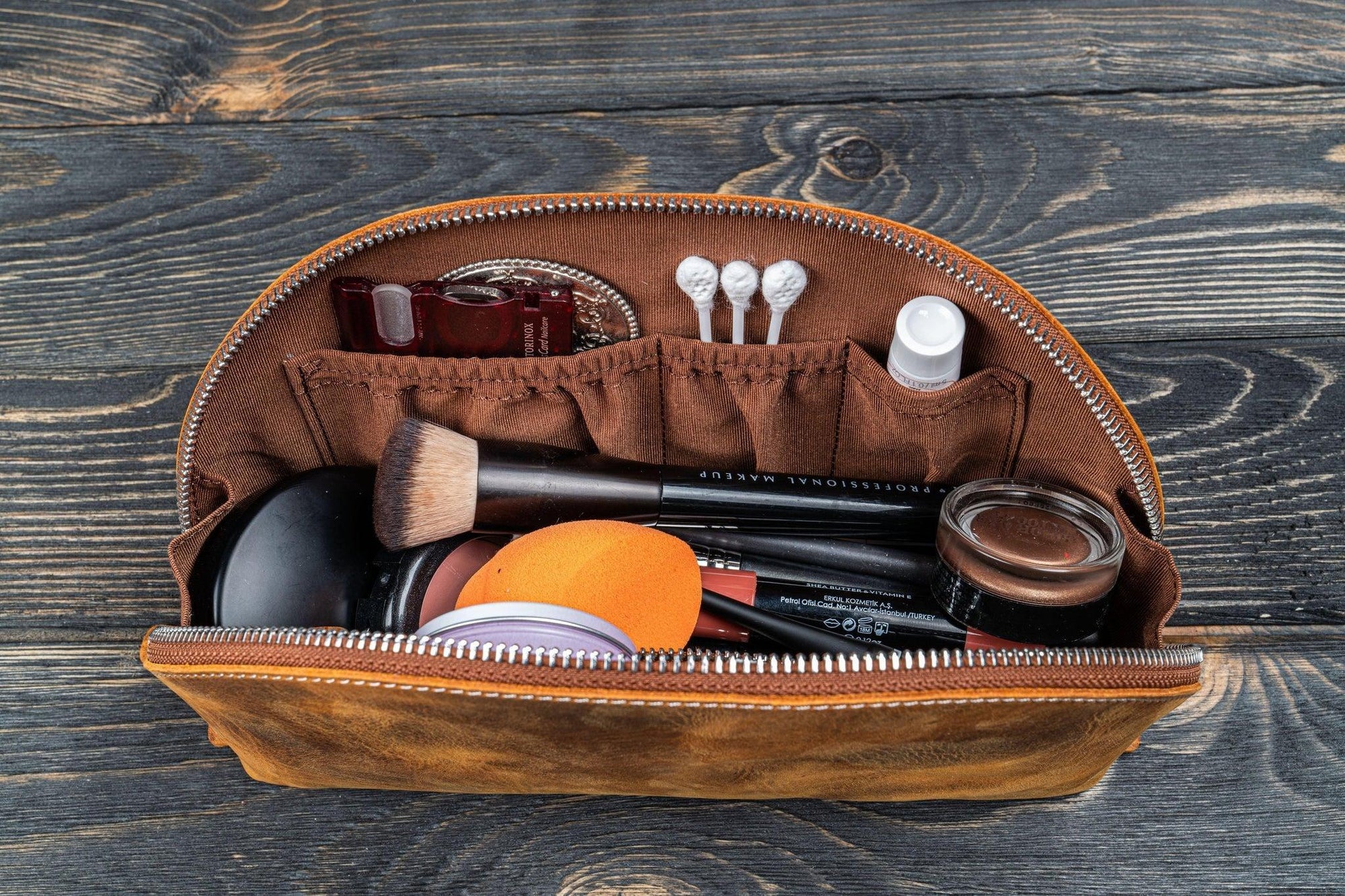 Lunar Deri Makyaj Çantası - Crazy Horse Brown