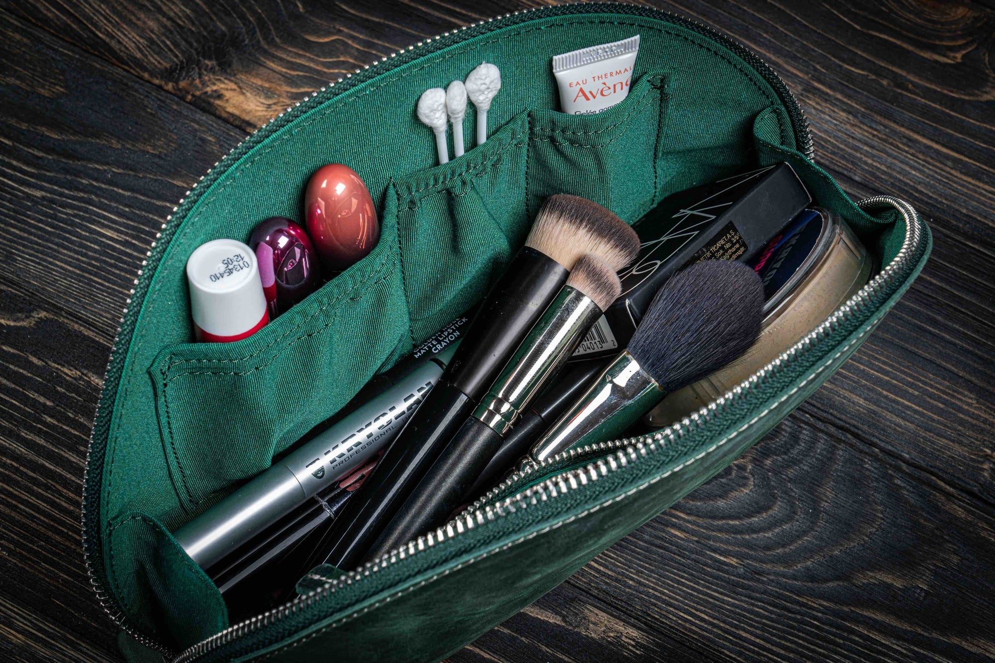 Lunar Deri Makyaj Çantası - Crazy Horse Forest Green