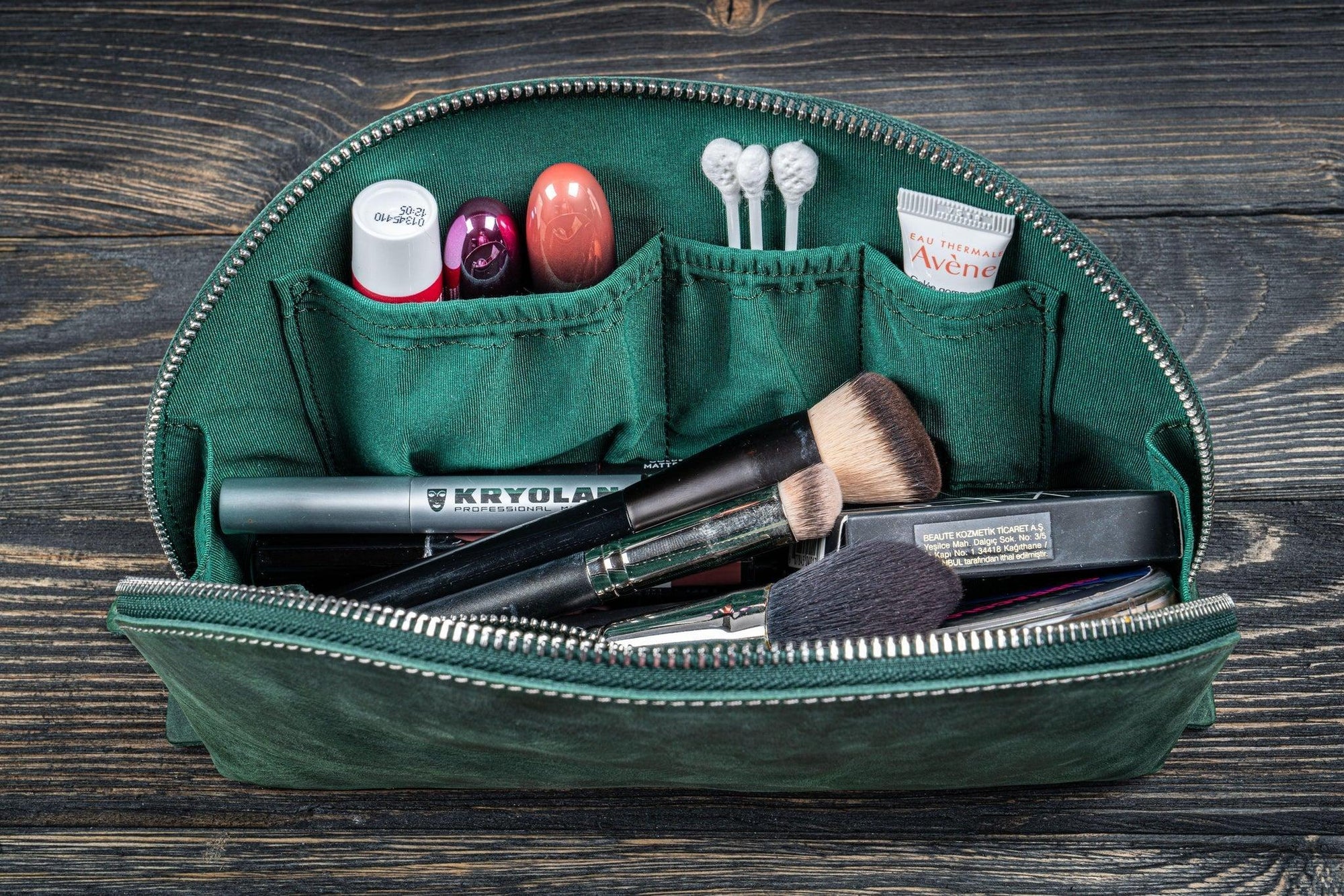 Lunar Deri Makyaj Çantası - Crazy Horse Forest Green